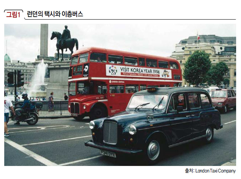 런던의 택시와 이층버스