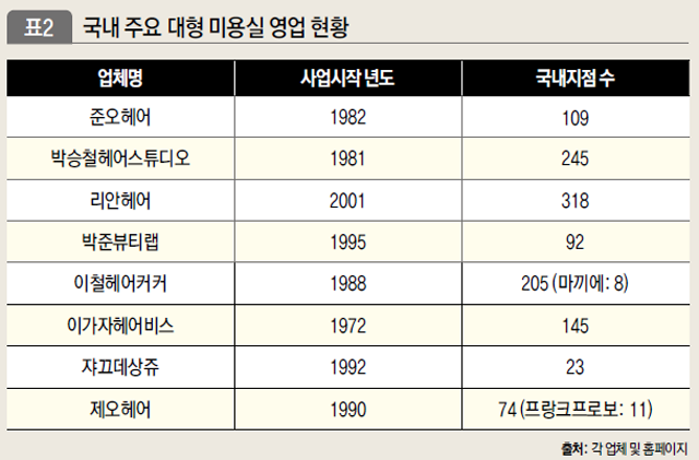 국내 주요 대형 미용실 영업 현황