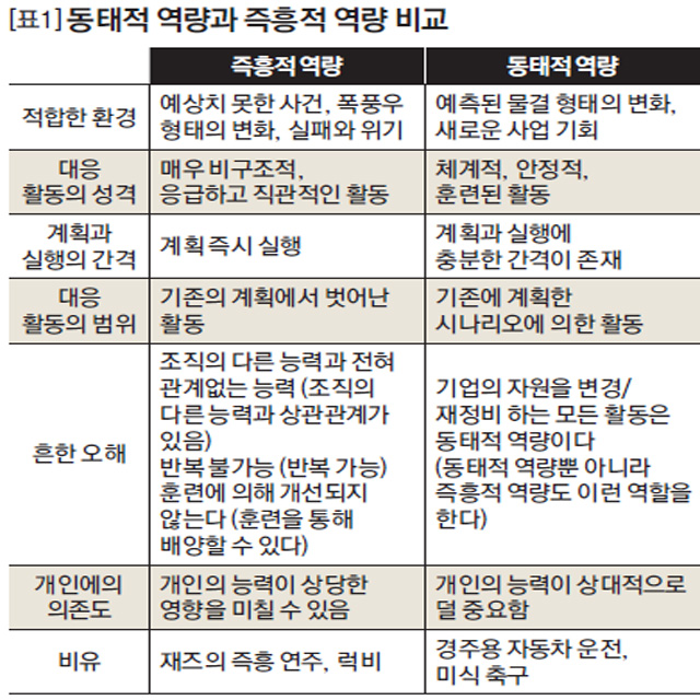 동태적 역량과 즉층적 역량 비교