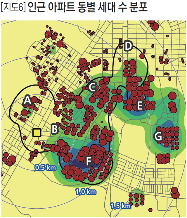 [지도6]인근 아파트 동별 세대 수 분포