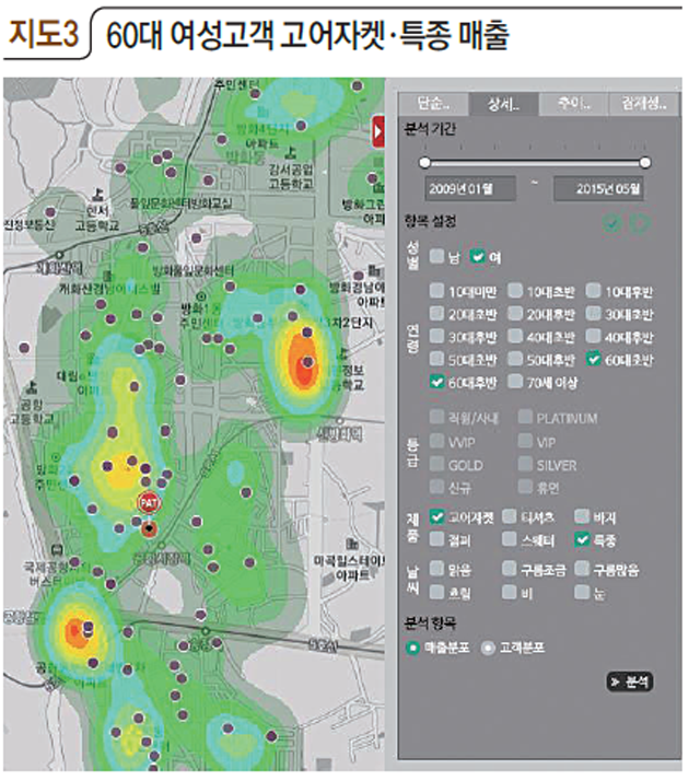 지도3 60대 여성고객 고어자켓·특종 매출