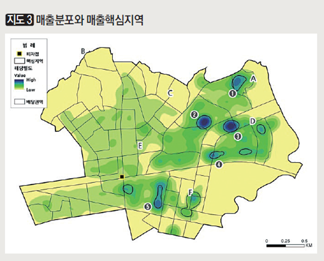 [지도3] 매출분포와 매출핵심지역