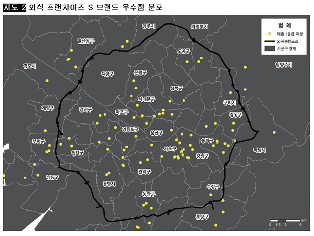 [지도 2] 외식 프랜차이즈 S 브랜드 우수점 분포
