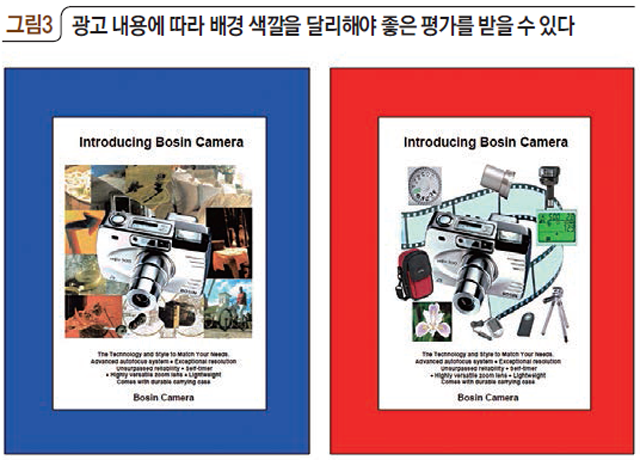 광고 내용에 따라 배경 색깔을 달리해야 좋은 평가를 받을 수 있다
