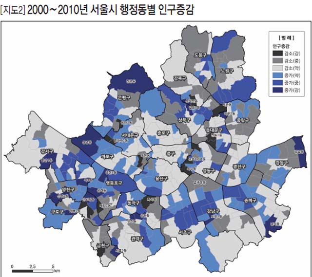 [지도2]2000~2010년 서울시 행정동별 인구증감
