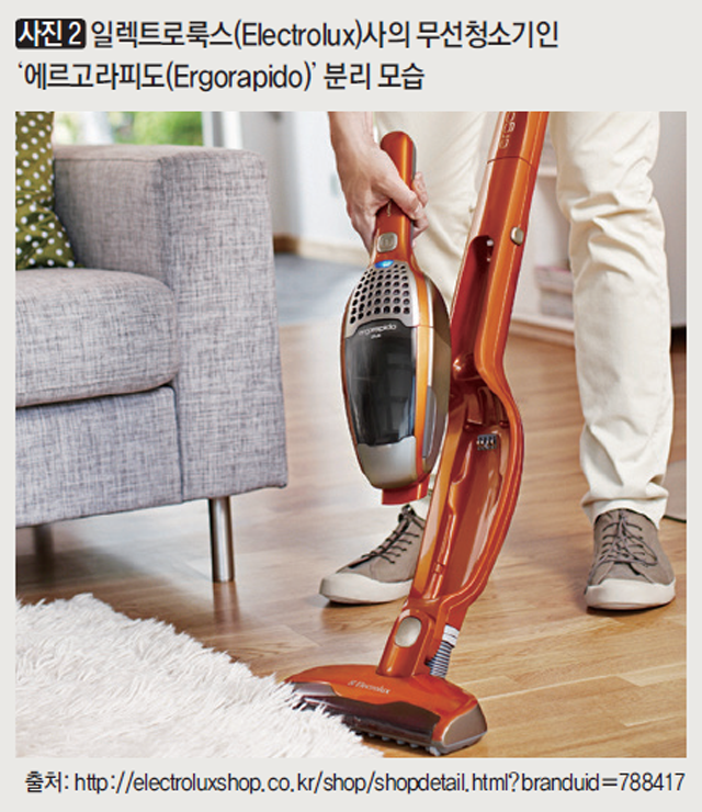 [사진2] 일렉트로룩스(Electrolux)사의 무선청소기인 ‘에르고라피도(Ergorapido)’ 분리 모습