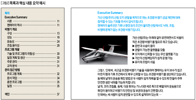 목록과 핵심 내용 요약 예시 