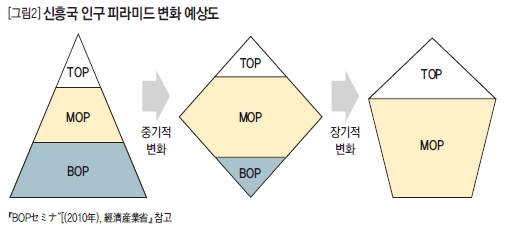 신흥국 인구 피라미드 변화 예상도