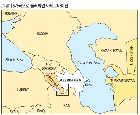 5개국으로 둘러싸인 아제르바이잔