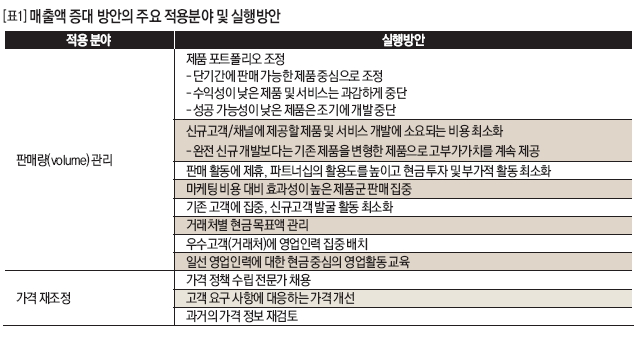 매출액 증대 방안의 주요 적용분야 및 실행방안