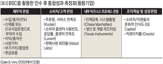 BSC를 활용한 인수 후 통합성과 측정표(활용기업)