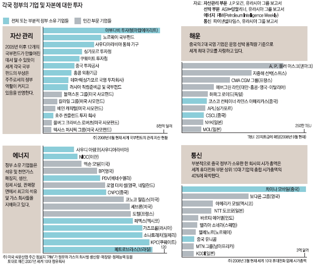 각국 정부의 기업 및 자본에 대한 투자