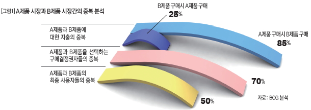 A제품 시장과 B제품 시장간의 중복 분석(번들링)