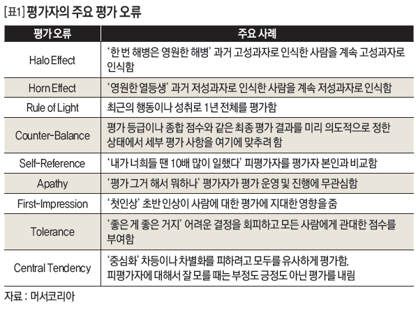 평가자의 주요 평가 오류