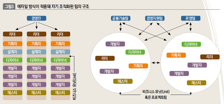 애자일 방식이 적용돼 자기 조직화된 팀의 구조