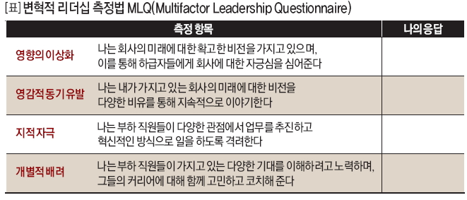 변혁적 리더십 측정법 MLQ(Multifactor Leadership Questionnaire)