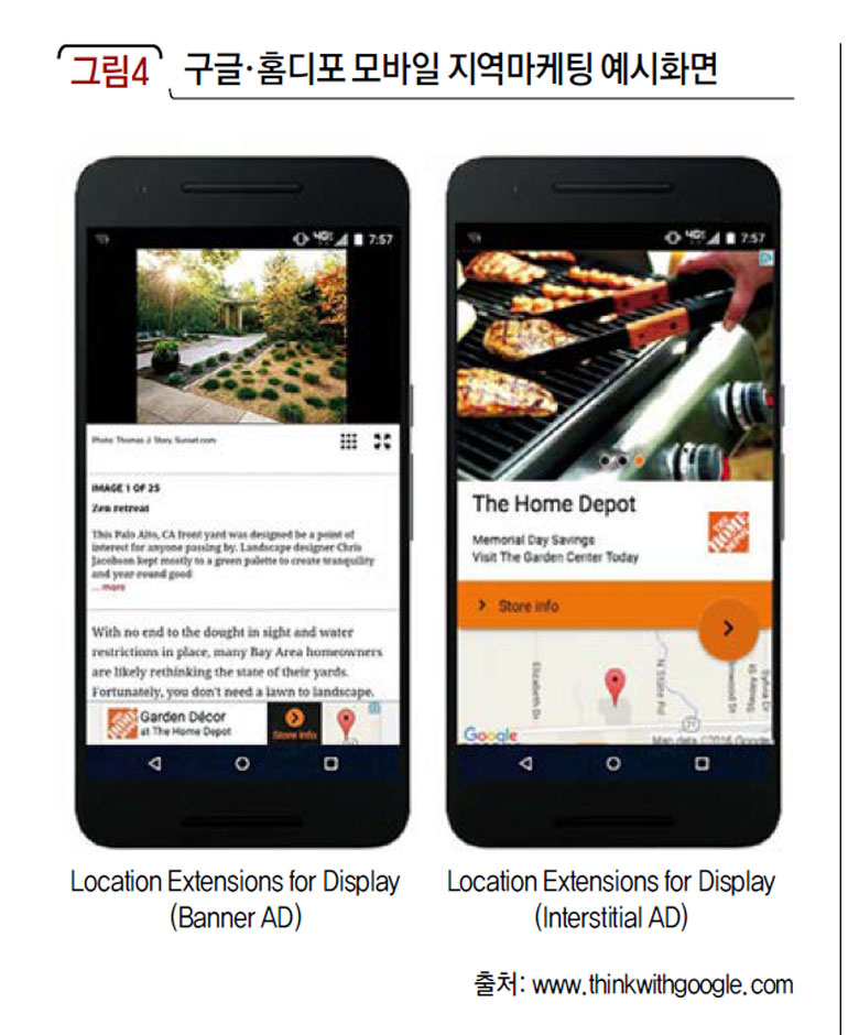 구글·홈디포 모바일 지역마케팅 예시화면
