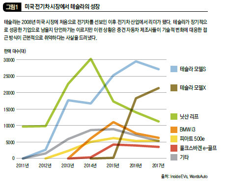 미국 전기차 시장에서 테슬라의 성장