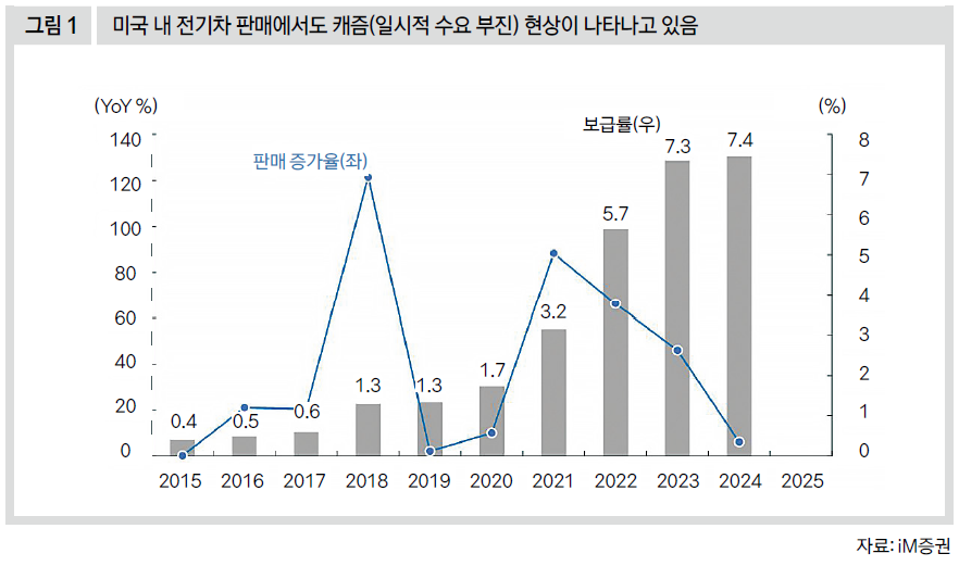 미국 내 전기차 판매에서도 캐즘(일시적 수요 부진) 현상이 나타나고 있음