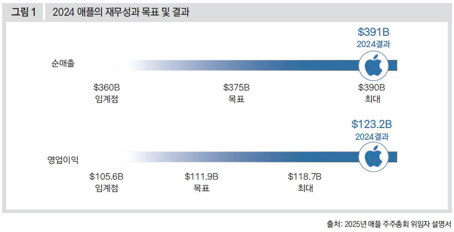 2024 애플의 재무성과 목표 및 결과