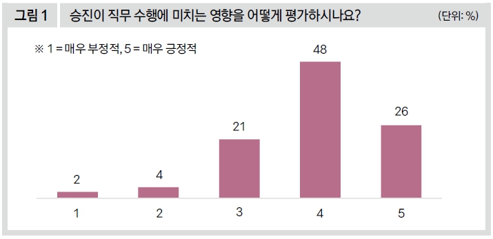 승진이 직무 수행에 미치는 영향을 어떻게 평가하시나요?