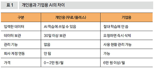 개인용과 기업용 AI의 차이