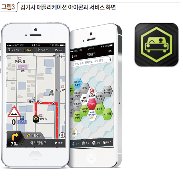 [그림3] 김기사 애플리케이션 아이콘과 서비스 화면