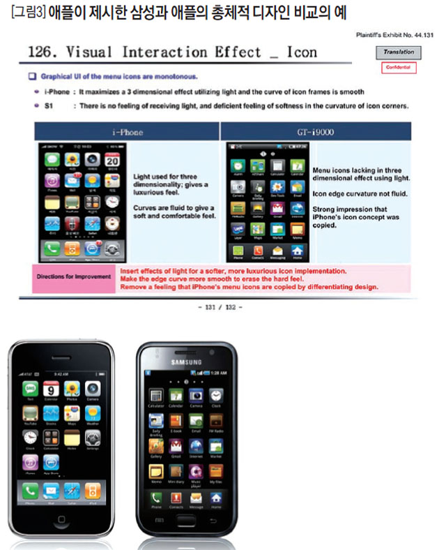 [그림3] 애플이 제시한 삼성과 애플의 총체적 디자인 비교의 예